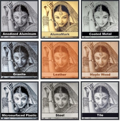 Example of engraving on different Materials for Laser Jump Start's 1-Touch Laser Photo 
